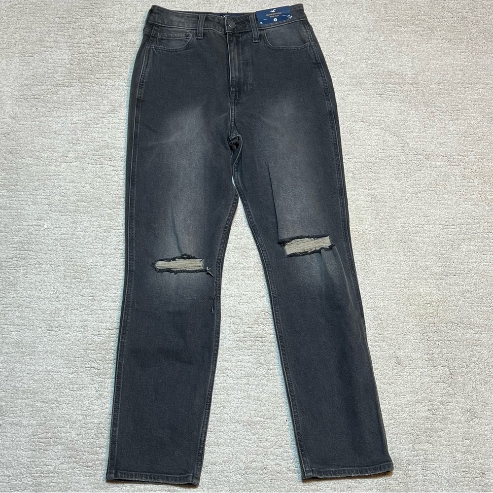 Hollister Ultra High Rise Mom Jean Light Black Distressed Women Sz. 1 25/27 NWD - Picture 1 of 8
